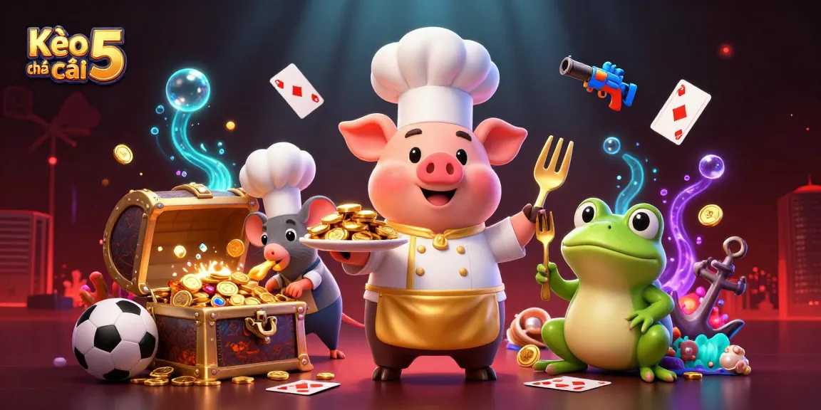 Experience Kèo nhà cái 5 with a vibrant illustration featuring sports elements and charming characters.